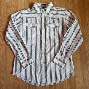 Men's Western Pearl Snap Striped Button-Down Shirt - White and Black